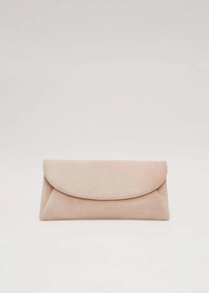 Women Phase Eight Bags and Clutches Suede Clutch Bag Neutral