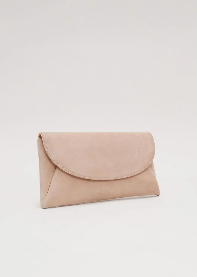 Women Phase Eight Bags and Clutches Suede Clutch Bag Neutral
