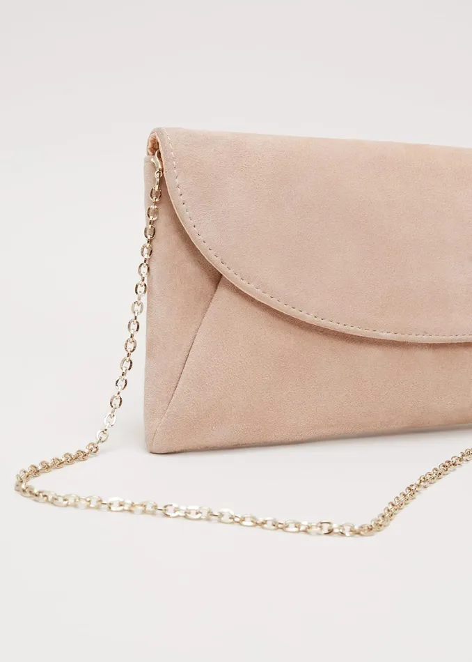 Women Phase Eight Bags and Clutches Suede Clutch Bag Neutral