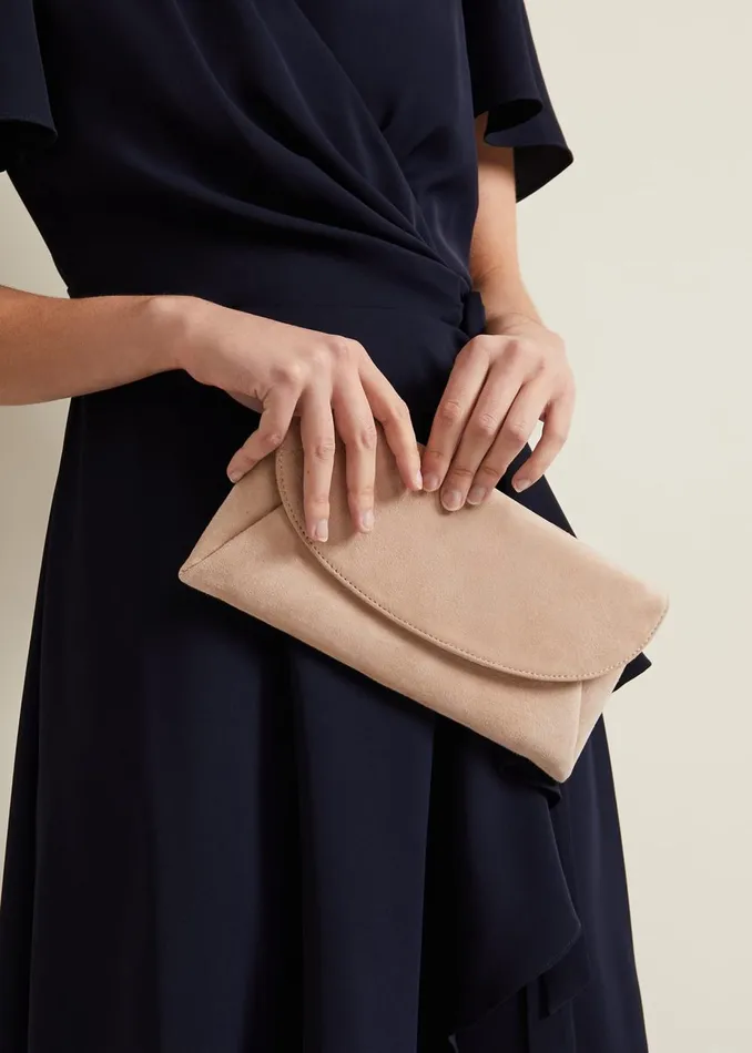 Women Phase Eight Bags and Clutches Suede Clutch Bag Neutral