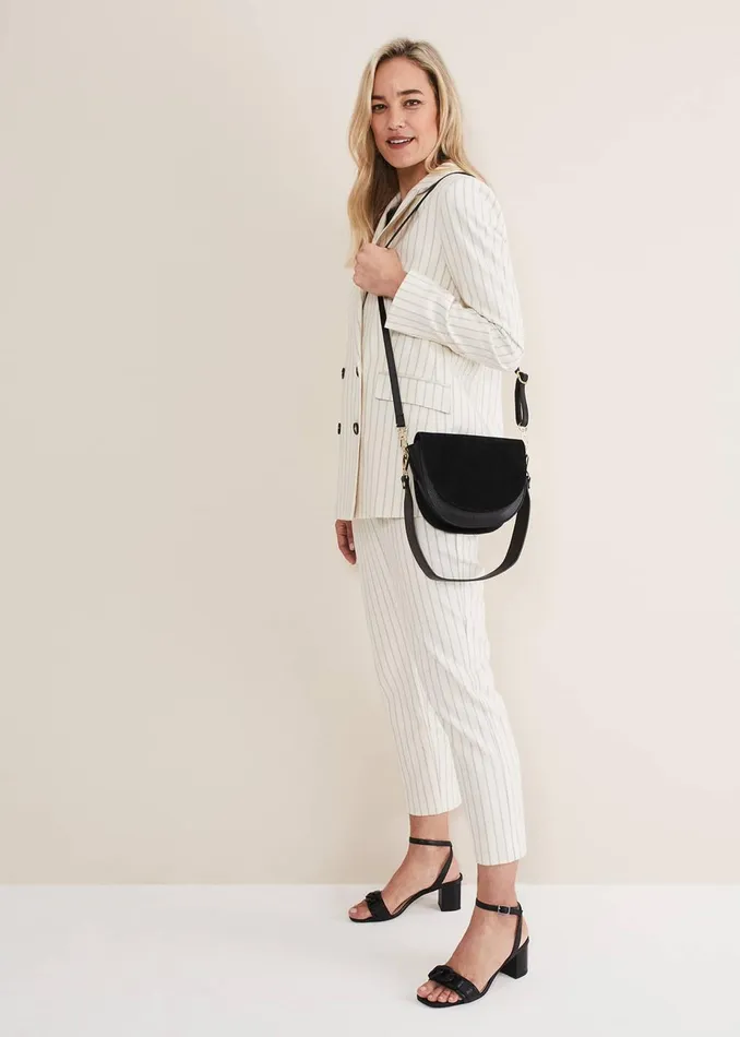 Women Phase Eight Bags and Clutches Suede Cross Body Bag Black