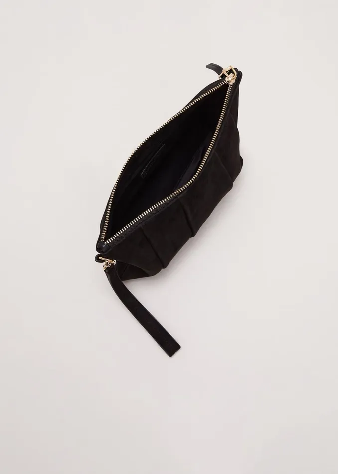 Women Phase Eight Bags and Clutches Suede Pleated Clutch Bag Black