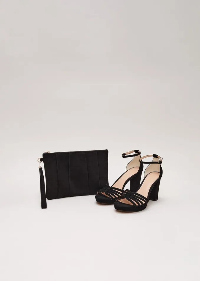 Women Phase Eight Bags and Clutches Suede Pleated Clutch Bag Black
