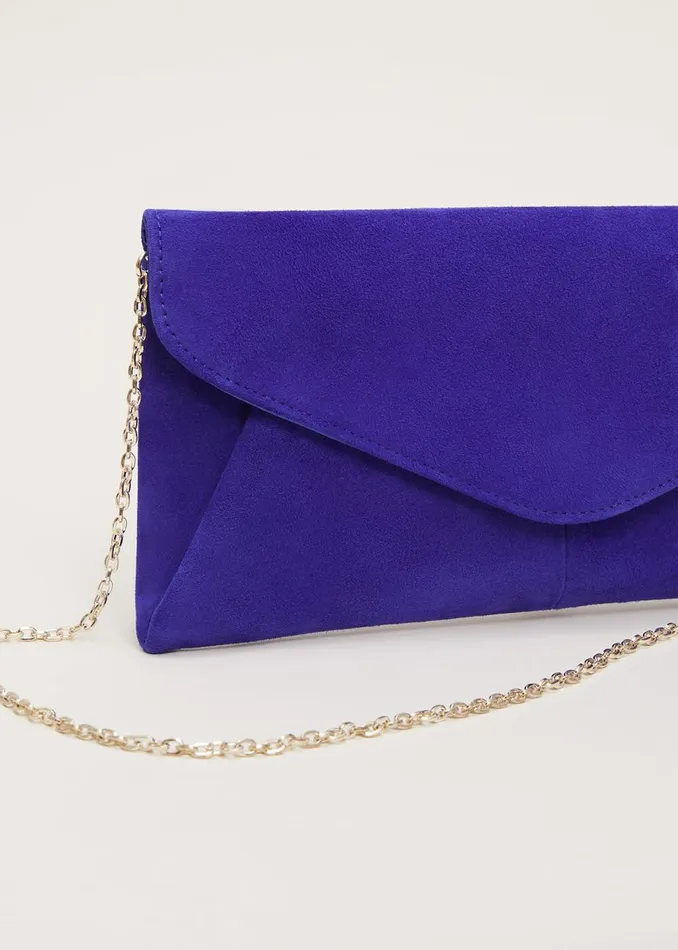 Women Phase Eight Bags and Clutches Wendie Dark Blue Suede Clutch Bag Cobalt