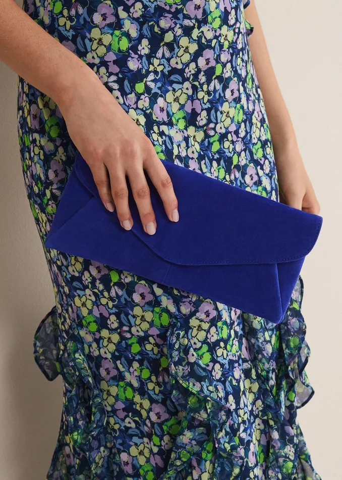 Women Phase Eight Bags and Clutches Wendie Dark Blue Suede Clutch Bag Cobalt