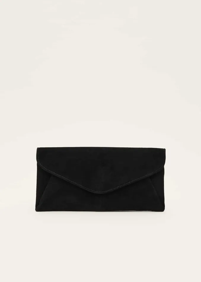 Women Phase Eight Bags and Clutches Wendie Suede Envelope Clutch Bag Black