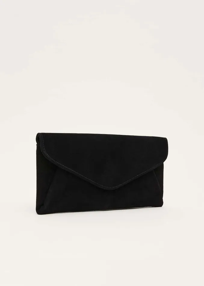 Women Phase Eight Bags and Clutches Wendie Suede Envelope Clutch Bag Black