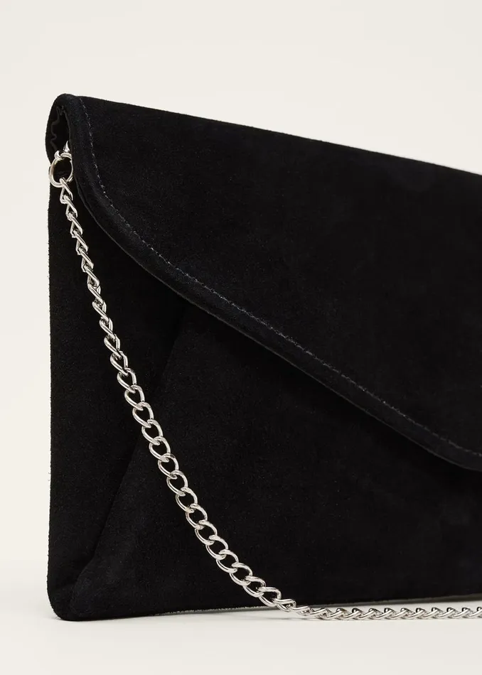Women Phase Eight Bags and Clutches Wendie Suede Envelope Clutch Bag Black