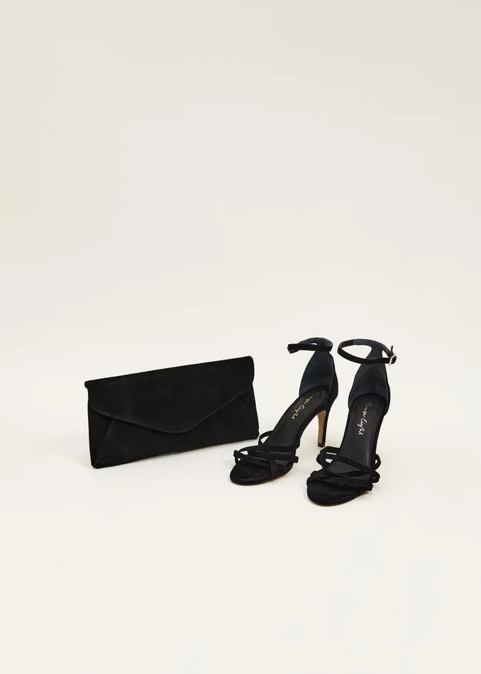Women Phase Eight Bags and Clutches Wendie Suede Envelope Clutch Bag Black