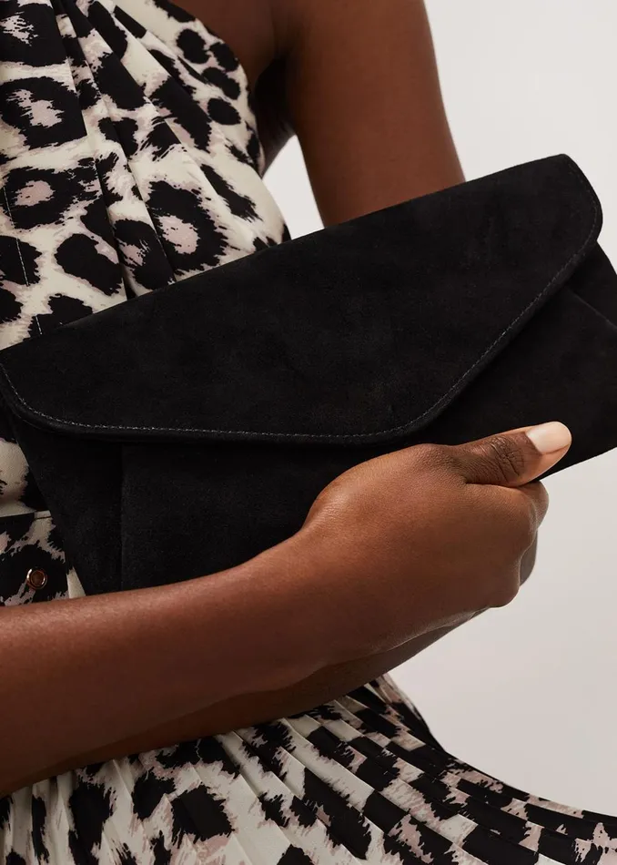 Women Phase Eight Bags and Clutches Wendie Suede Envelope Clutch Bag Black