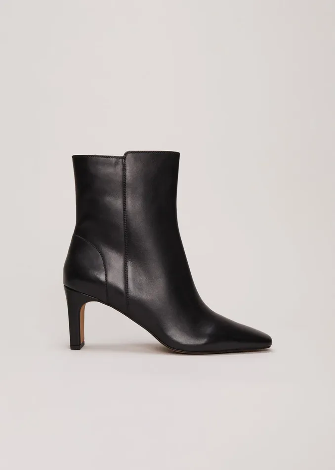 Women Phase Eight Boots Black Leather Ankle Boots Black