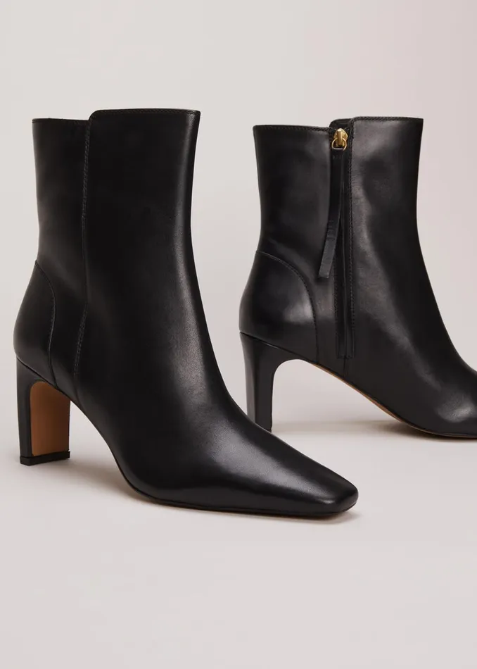 Women Phase Eight Boots Black Leather Ankle Boots Black
