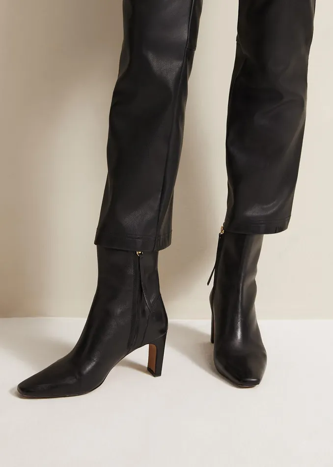 Women Phase Eight Boots Black Leather Ankle Boots Black