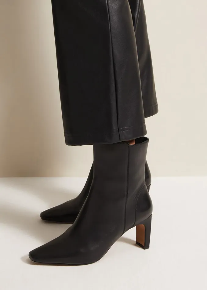 Women Phase Eight Boots Black Leather Ankle Boots Black