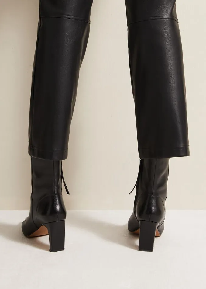 Women Phase Eight Boots Black Leather Ankle Boots Black