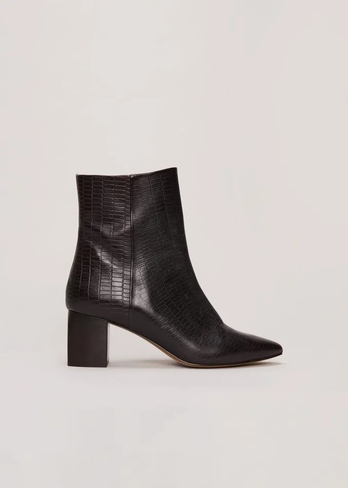 Women Phase Eight Boots Black Leather Croc Print Ankle Boots Brown