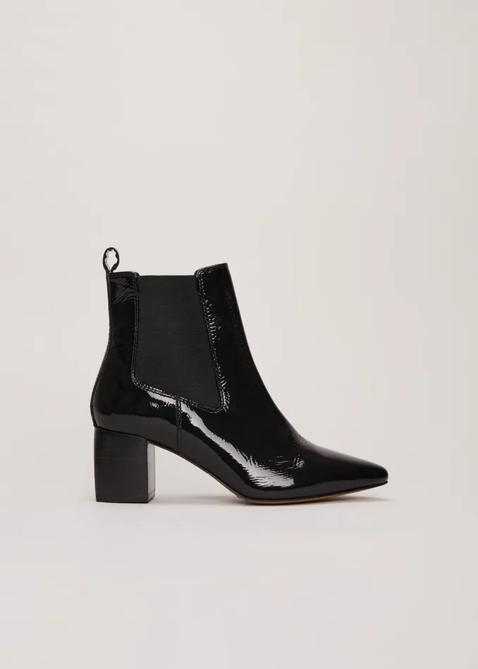 Women Phase Eight Boots Black Leather Patent Ankle Boots Black