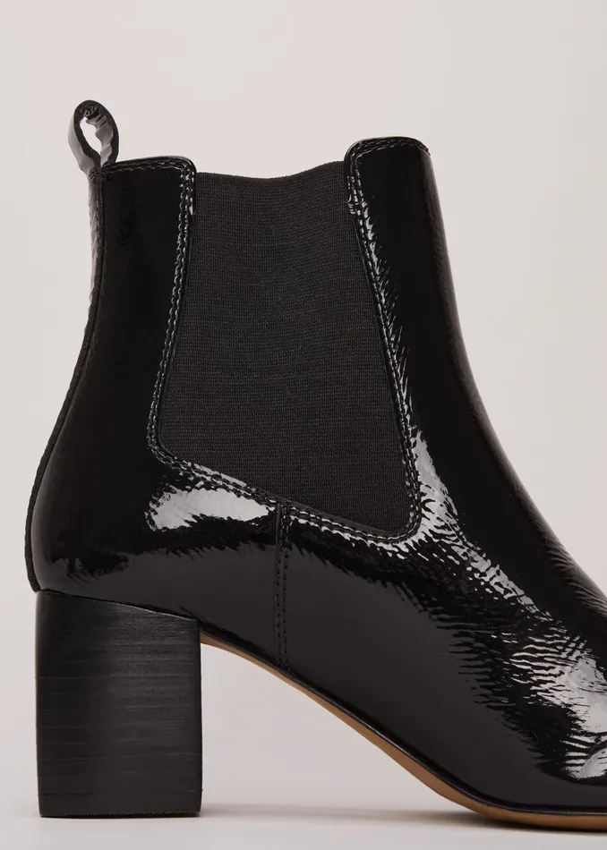 Women Phase Eight Boots Black Leather Patent Ankle Boots Black