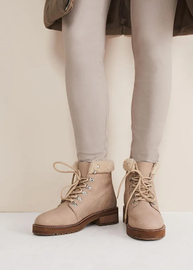 Women Phase Eight Boots Borg Trim Hiker Boot Stone