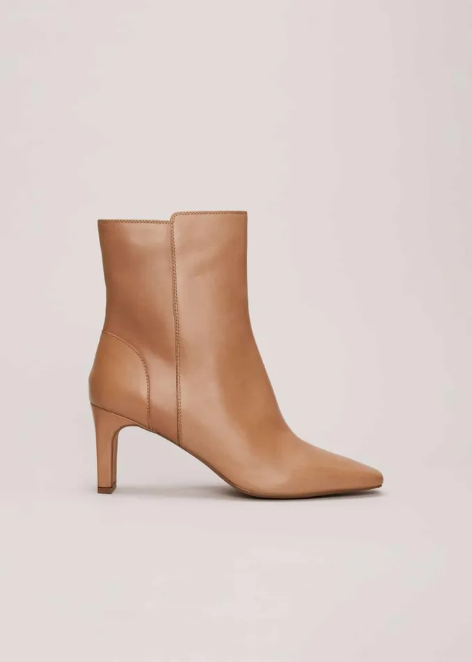 Women Phase Eight Boots Brown Leather Ankle Boots Light Tan