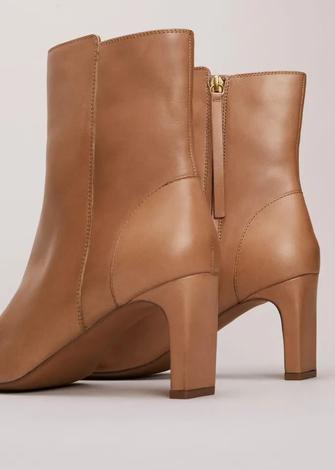 Women Phase Eight Boots Brown Leather Ankle Boots Light Tan