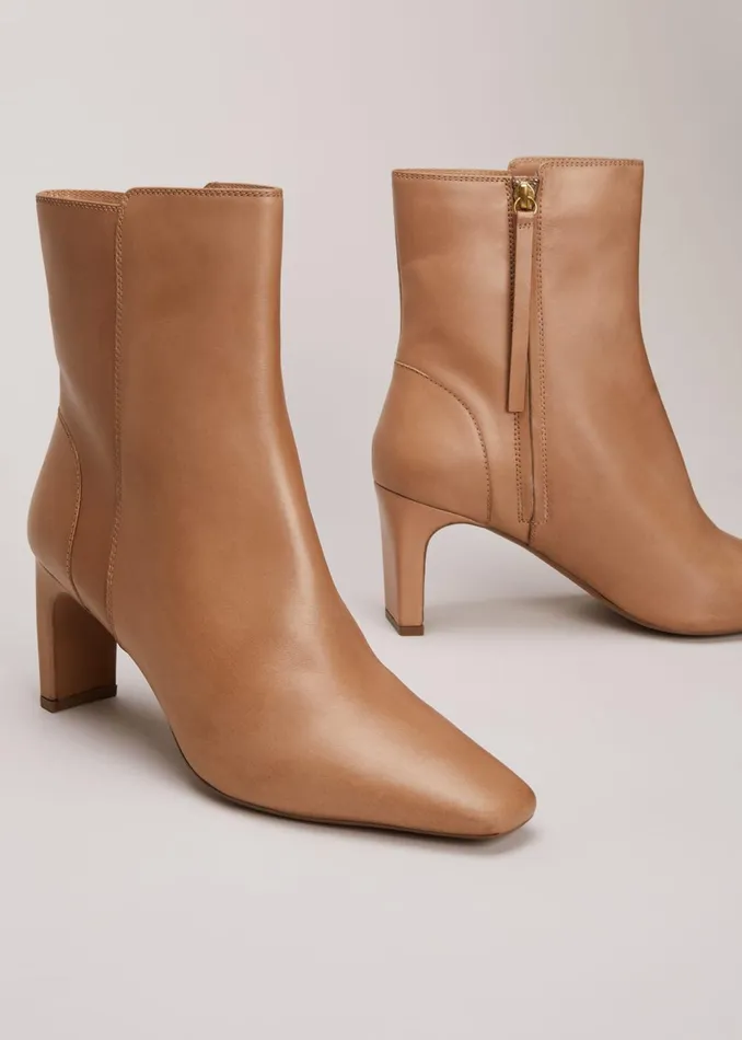 Women Phase Eight Boots Brown Leather Ankle Boots Light Tan
