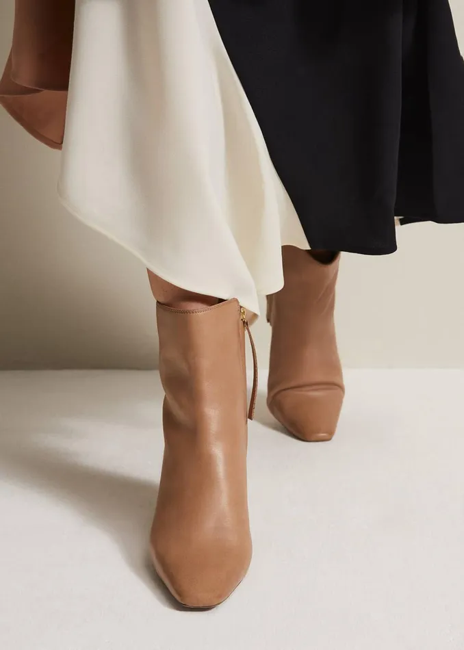 Women Phase Eight Boots Brown Leather Ankle Boots Light Tan