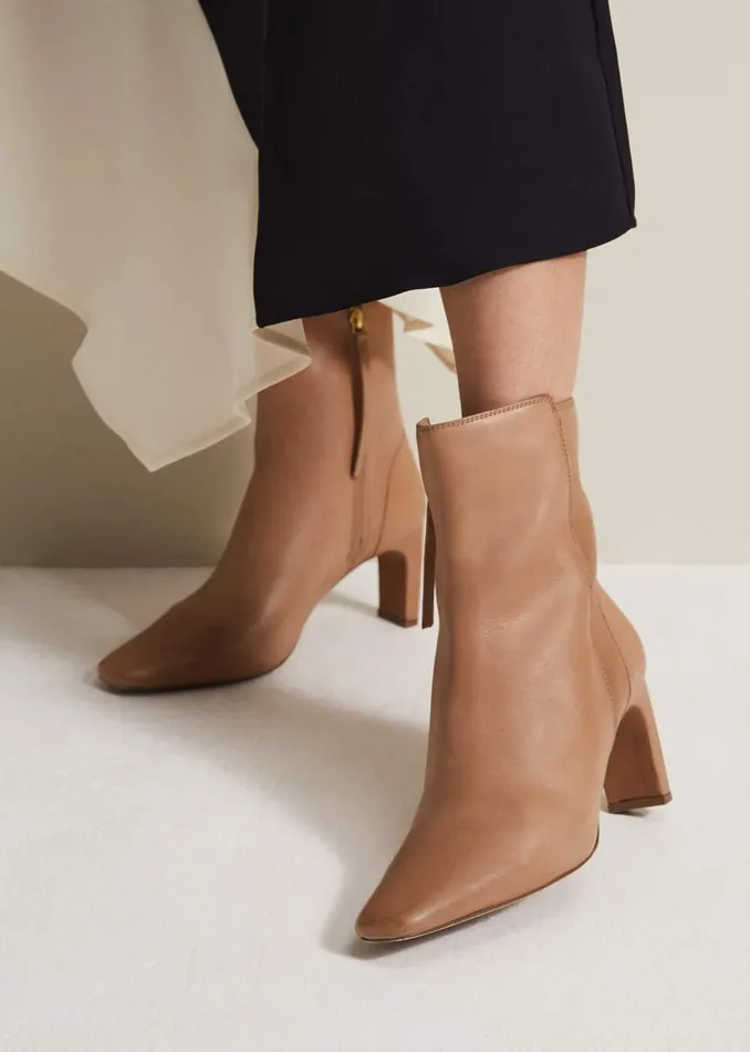 Women Phase Eight Boots Brown Leather Ankle Boots Light Tan