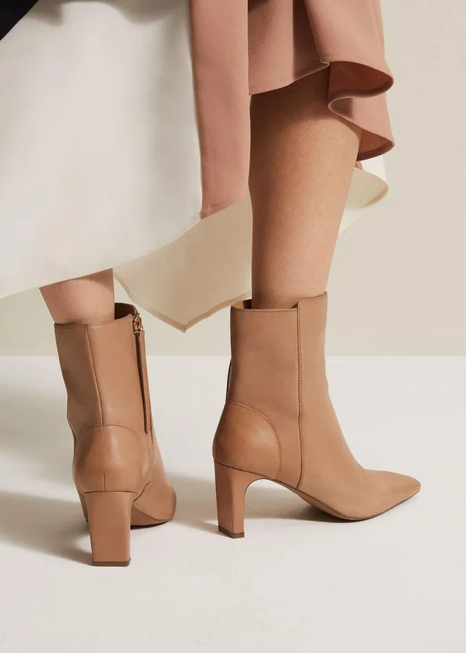 Women Phase Eight Boots Brown Leather Ankle Boots Light Tan