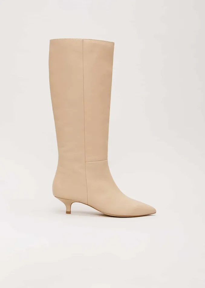 Women Phase Eight Boots Knee High Kitten Heel Boot Cream