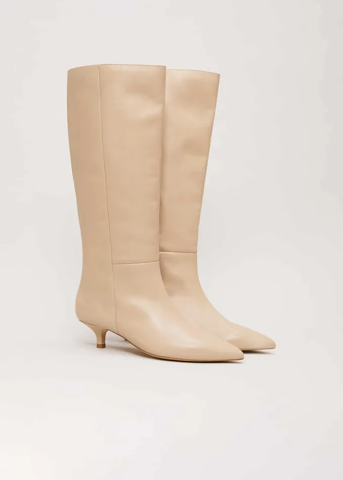 Women Phase Eight Boots Knee High Kitten Heel Boot Cream