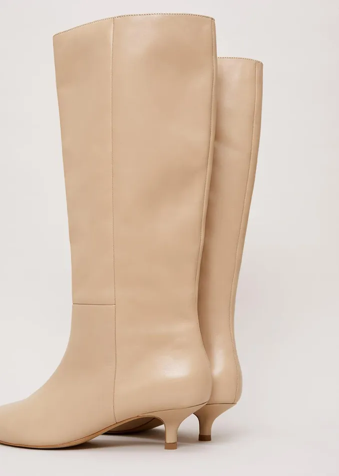 Women Phase Eight Boots Knee High Kitten Heel Boot Cream