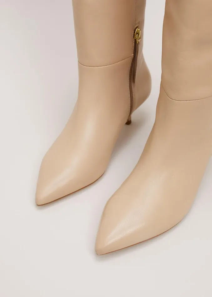 Women Phase Eight Boots Knee High Kitten Heel Boot Cream