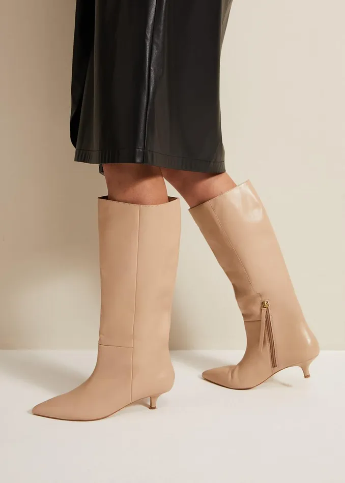 Women Phase Eight Boots Knee High Kitten Heel Boot Cream