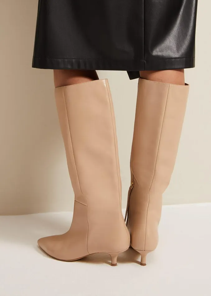 Women Phase Eight Boots Knee High Kitten Heel Boot Cream