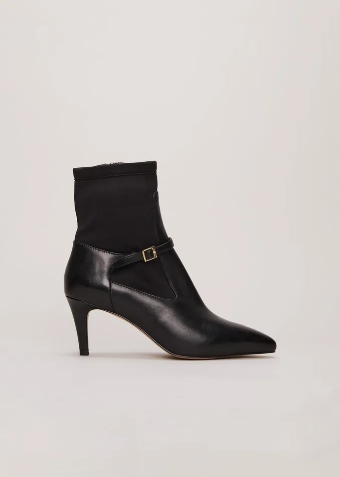 Women Phase Eight Boots Leather Buckle Detail Sock Boots Black