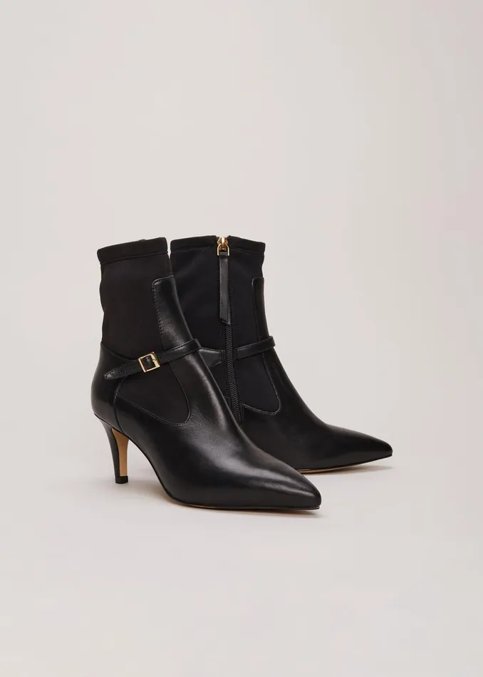 Women Phase Eight Boots Leather Buckle Detail Sock Boots Black