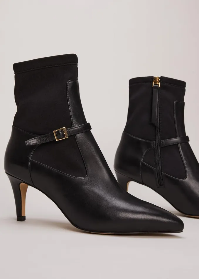 Women Phase Eight Boots Leather Buckle Detail Sock Boots Black