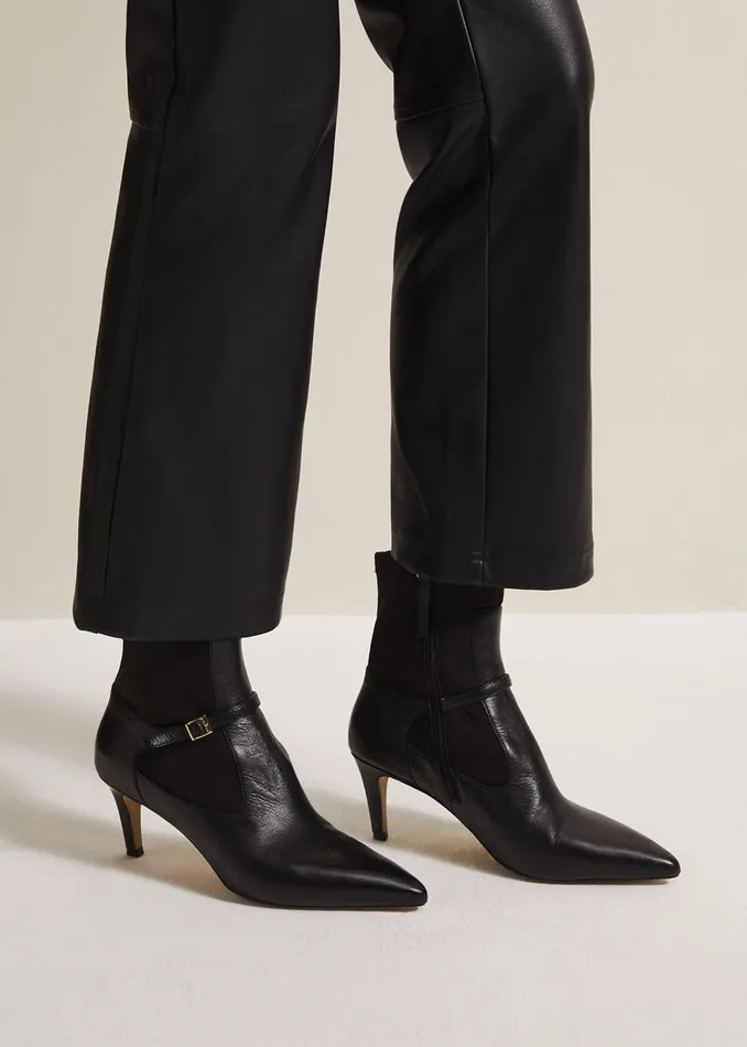 Women Phase Eight Boots Leather Buckle Detail Sock Boots Black