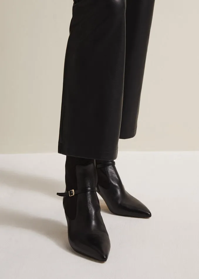 Women Phase Eight Boots Leather Buckle Detail Sock Boots Black