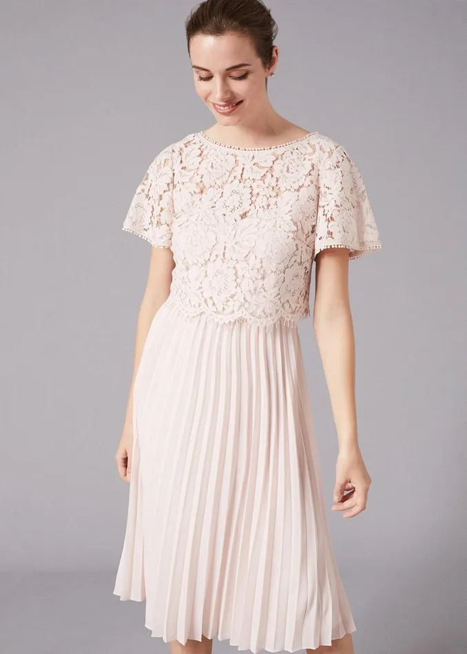 Women Phase Eight Bridesmaid Dresses Bettina Lace Top Pleated Dress Cameo Pink