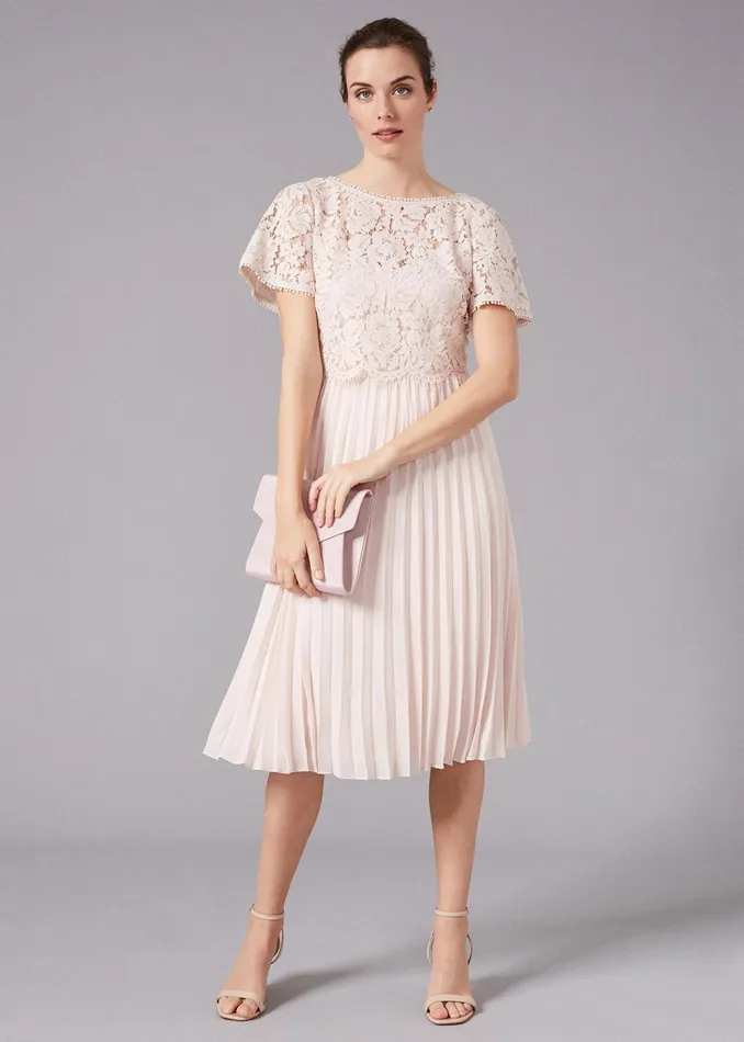 Women Phase Eight Bridesmaid Dresses Bettina Lace Top Pleated Dress Cameo Pink