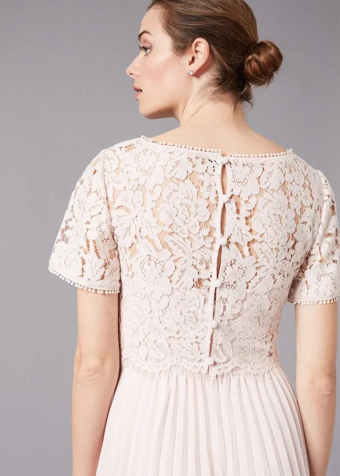Women Phase Eight Bridesmaid Dresses Bettina Lace Top Pleated Dress Cameo Pink