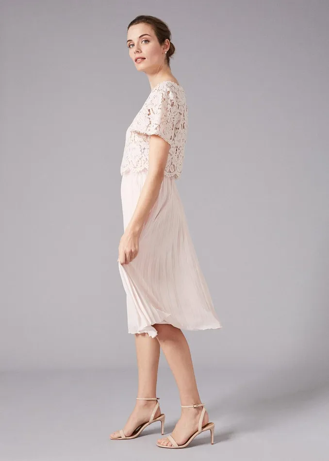 Women Phase Eight Bridesmaid Dresses Bettina Lace Top Pleated Dress Cameo Pink