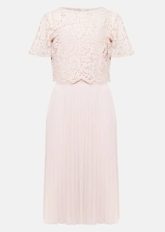 Women Phase Eight Bridesmaid Dresses Bettina Lace Top Pleated Dress Cameo Pink