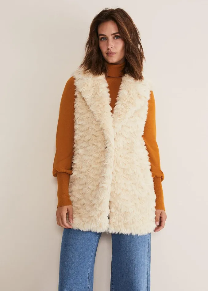 Women Phase Eight Coats Annie Faux Fur Gilet Cream