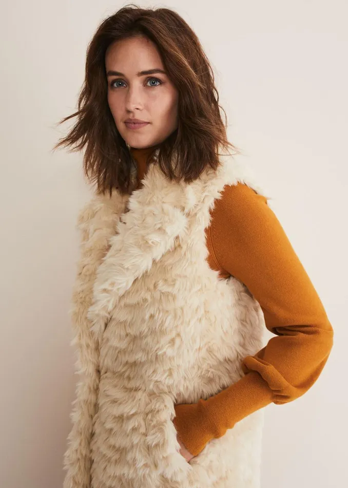 Women Phase Eight Coats Annie Faux Fur Gilet Cream