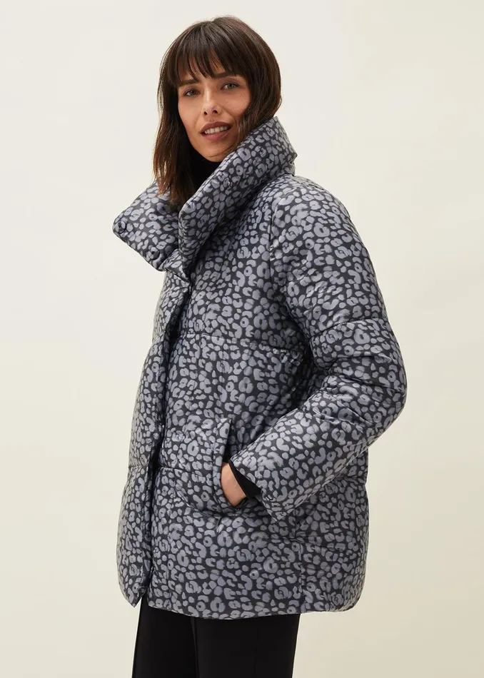 Women Phase Eight Coats Anny Animal Print Puffer Coat Grey Multi