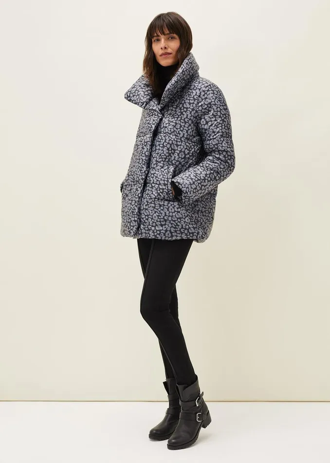 Women Phase Eight Coats Anny Animal Print Puffer Coat Grey Multi
