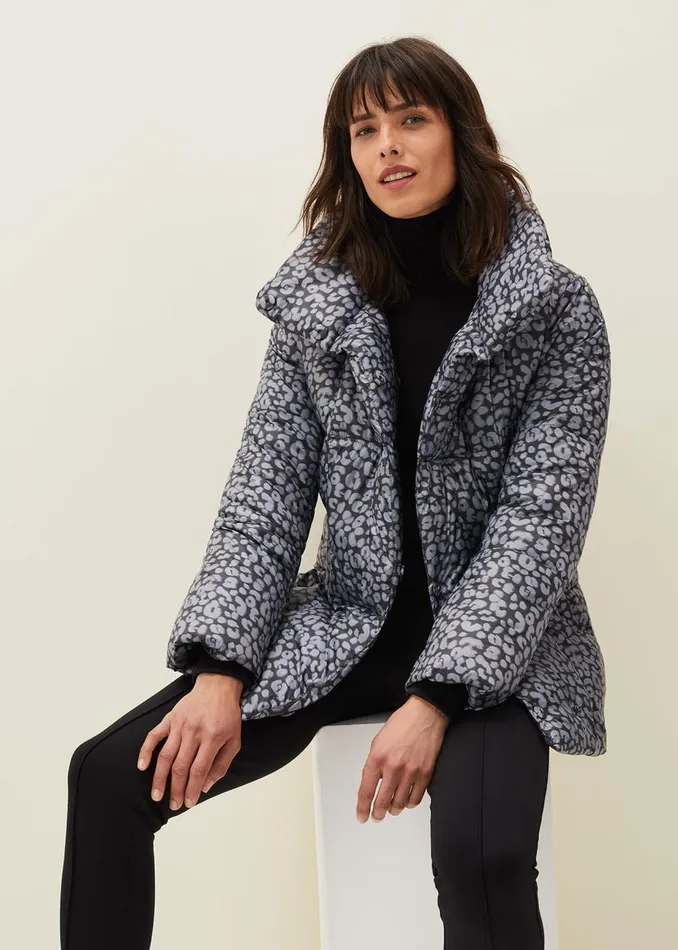 Women Phase Eight Coats Anny Animal Print Puffer Coat Grey Multi